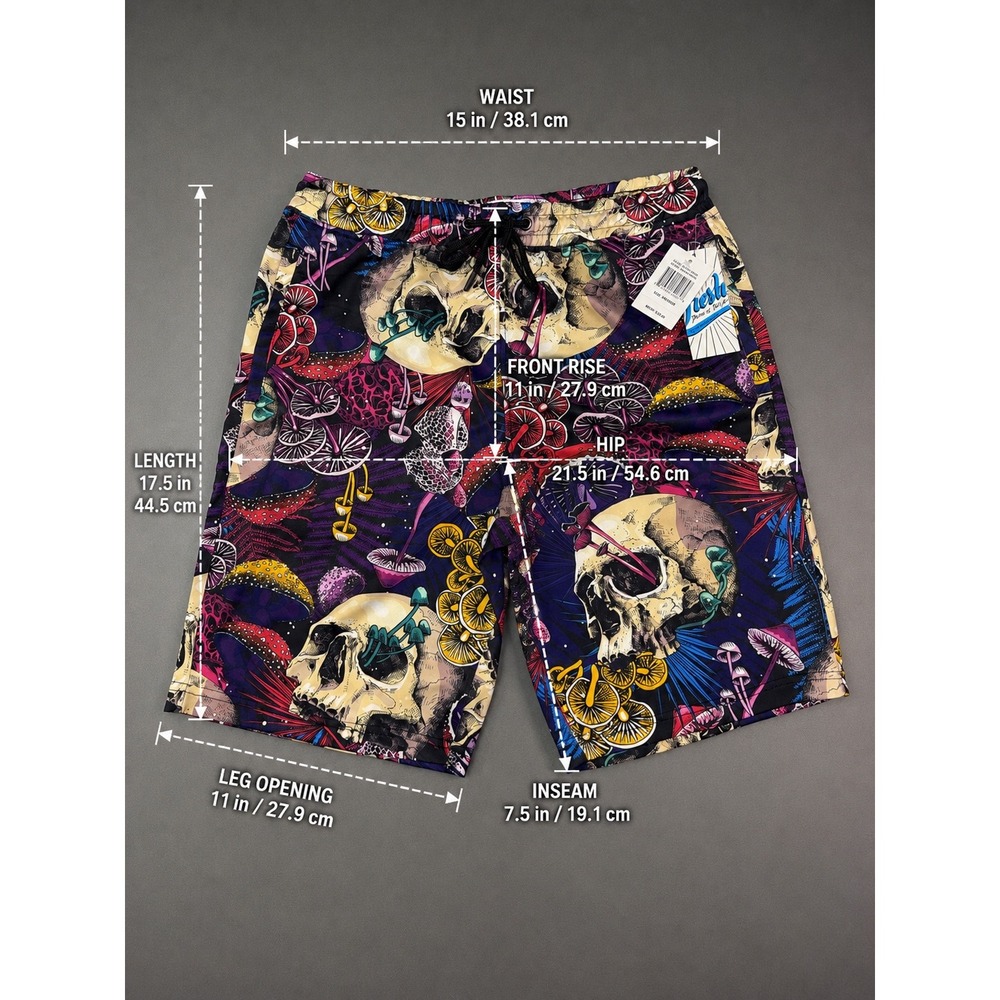 Drill Clothing Fresh Prints Psychedelic Skull Shorts Multicolor Size Medium NWT! - Picture 4 of 6
